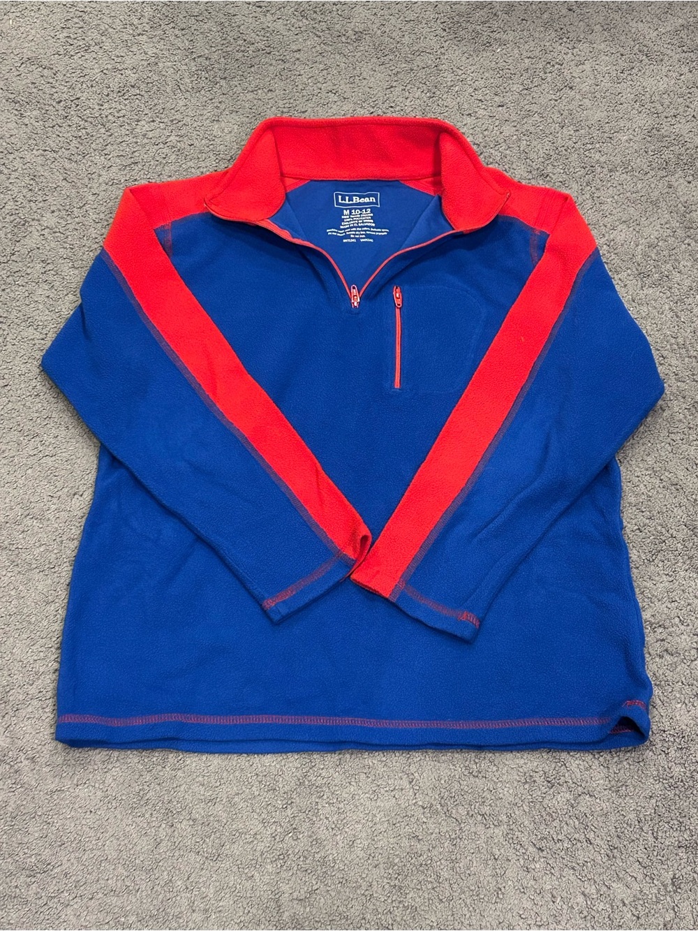 L.L. Bean kids 10/12 Blue and Red Half-Zip Fleece Pullover